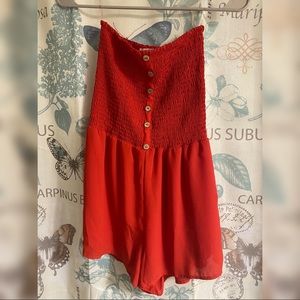 Red Smocked Romper